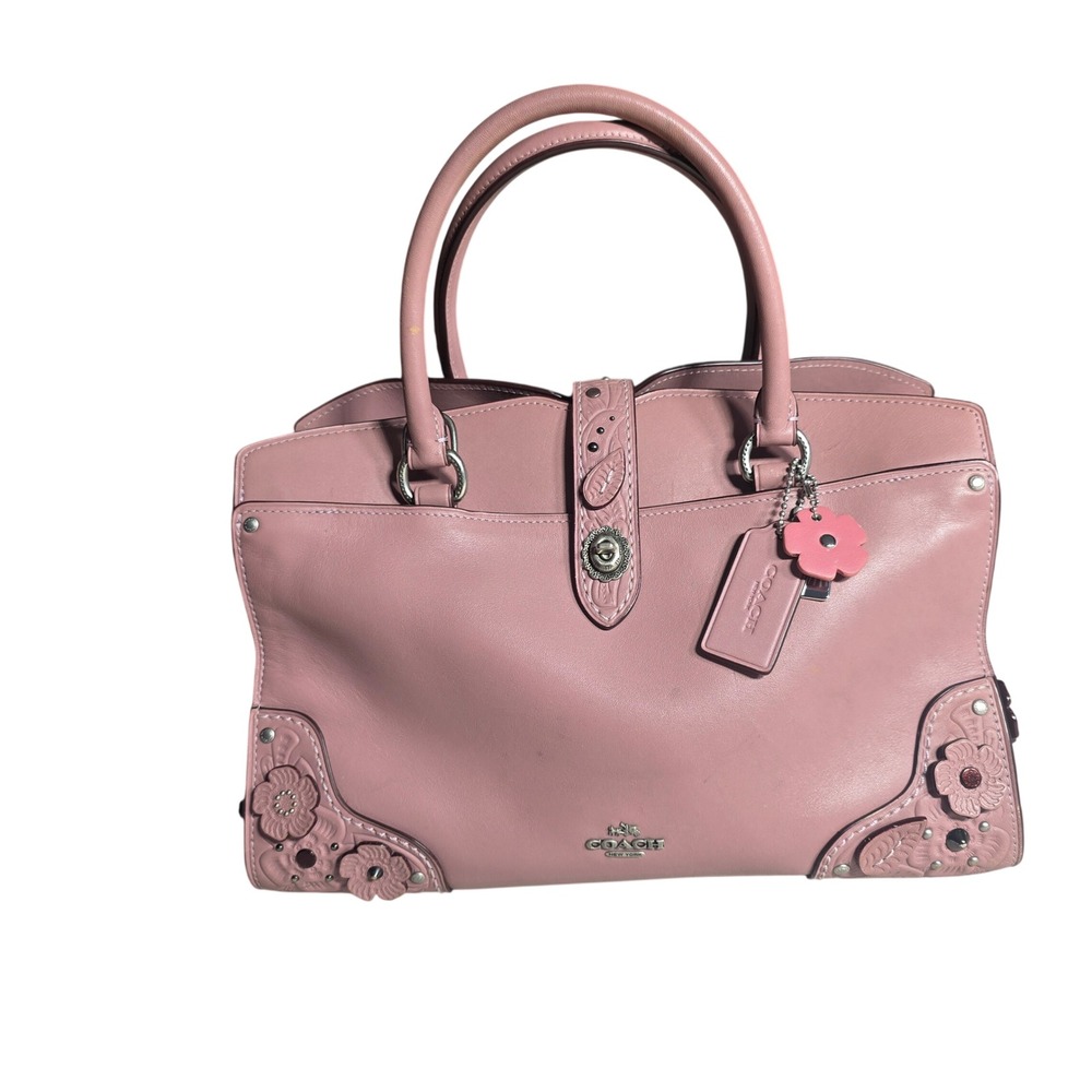 Coach Mercer Satchel 30 Women Medium Pink‎  Floral Tooling Studded Bag